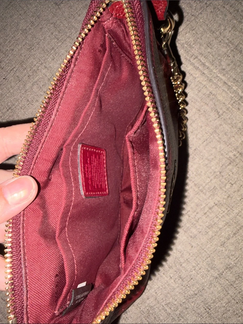 Coach Red Pebbled Leather Chain Wristlet with Gold Hardware